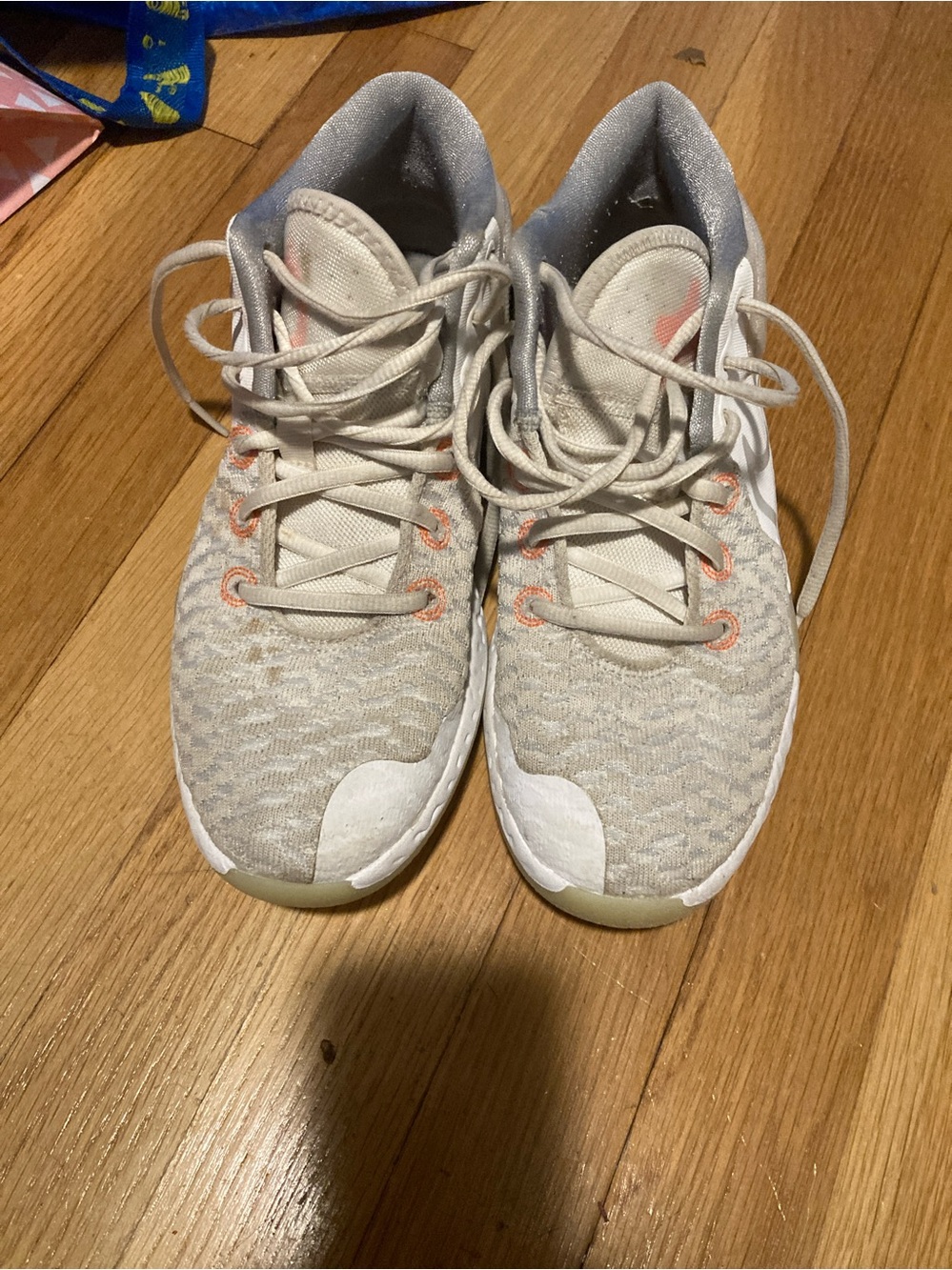 Nike KD Light Gray Sneakers with Coral Accents size 5